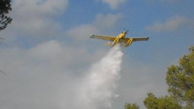 Dues avionetes han participat en l'extinció del foc de Solivella. Foto: Àngel Juanpere/DT