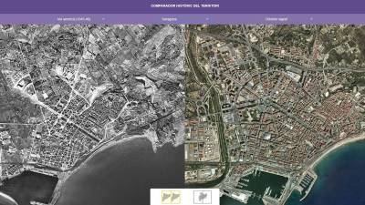 Comparativa entre la Tarragona de 1945 'capturada' por el vuelo americano y la ortofoto más actual de la capital.