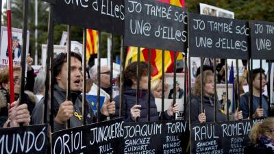 Imatge de la manifestació d'aquest dissabte a Barcelona per demanar l'alliberament dels presos polítics. Foto: EFE