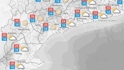 La predicció meteorològica d'aquest dilluns a Tarragona. FONT: Meteo.cat