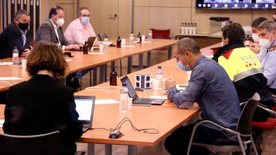 Imagen de la reunión de los miembros de Interior sobre el dispositivo de seguridad del 14-F. Cedida