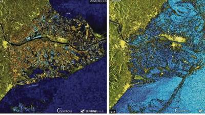 Imágenes del Delta de l’Ebre del satélite Copernicus, antes y después del temporal marítimo. FOTO: DTLA PLAYA DE LA MARQUESA HA DESAPARECIDO.FOTO: JOAN REVILLASEL RESTAURANT LOS VASCOS Y SU DIQUE DE CONTENCIÓN. FOTO: JOAN REVILLASLA ZONA DE LA BASSA DE L’ARENA, GRAVEMENTE AFECTADA. FOTO: JOAN REVILLAS