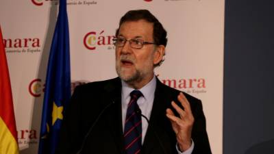 El presidente español, Mariano Rajoy, este miercoles en la Cámara de Comercio de España. Foto: Roger Pi de Cabanyes/ACN