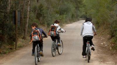 Joves ciclistes a la Via Verda a Benifallet. Foto: Joan Revillas