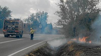 El foc es trobava als dos costats de la carretera. FOTO: Àngel Juanpere