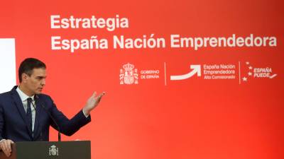 El presidente del Gobierno, Pedro Sánchez, en la presentación de la Estrategia España Nación Emprendedora.