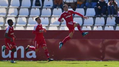 Álvaro celebra el gol del triunfo frente al Albacete. Foto: Cedida