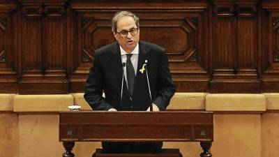 El nuevo President, Quim Torra, ayer en el Parlament durante su discurso de investidura, que se alargó por espacio de 43 minutos. FOTO: EFE