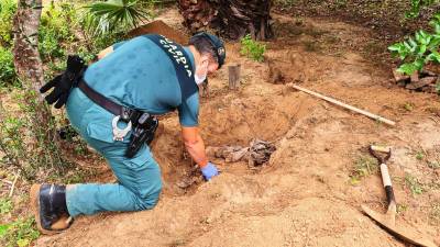 Un agent de la Guàrdia Civil desenterrant un dels animals morts.FOTO: GUÀRDIA CIVIL