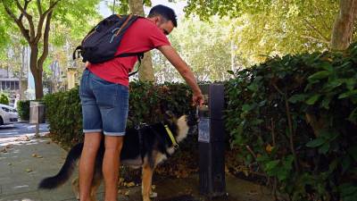 Un ciudadano dando de beber a su perro en una fuente de la ciudad. FOTO: ALFREDO GONZÁLEZ
