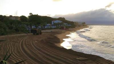 Trabajos recientes de aportación de arena para regenerar la playa del Francàs, en El Vendrell, tras la acción de los temporales y las mareas. Foto: DT