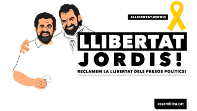 Cartell de l'ANC exigint la llibertat de Jordi Sánchez i Jordi Cuixart
