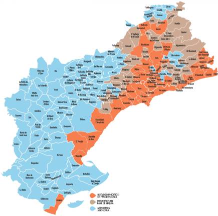 Mapa de los municipios con alerta por sequía y los que todavía están exentos.