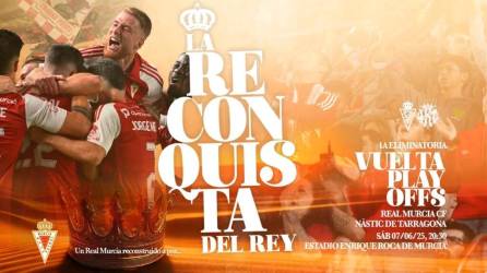 El cartel publicitario del Murcia-Nàstic que se jugará el 7 de junio.