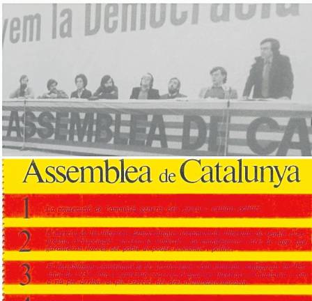 Míting de l’Assemblea de Catalunya al Camp de Mart, el 6 de novembre de 1976. Matias Vives és el cinquè començant per l’esquerra, al costat de l’autor de l’article. Foto: Cedida