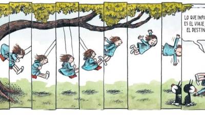 Una de las tiras de la pequeña Enriqueta, que evoca a Mafalda, con su inseparable gato Fellini. Foto: Liniers