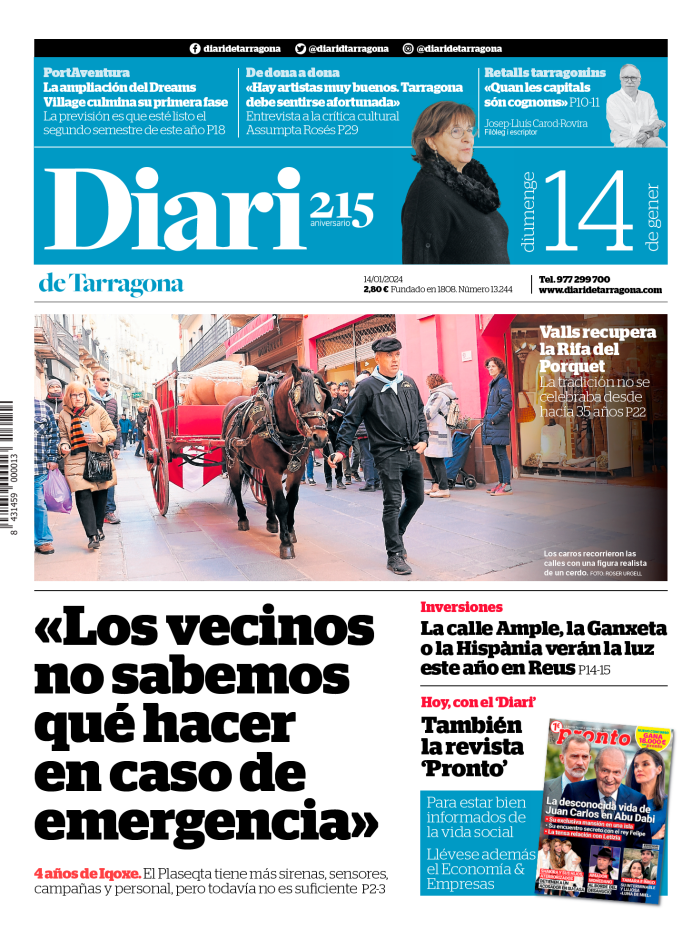 Portada del Diari del domingo 14 de enero de 2024