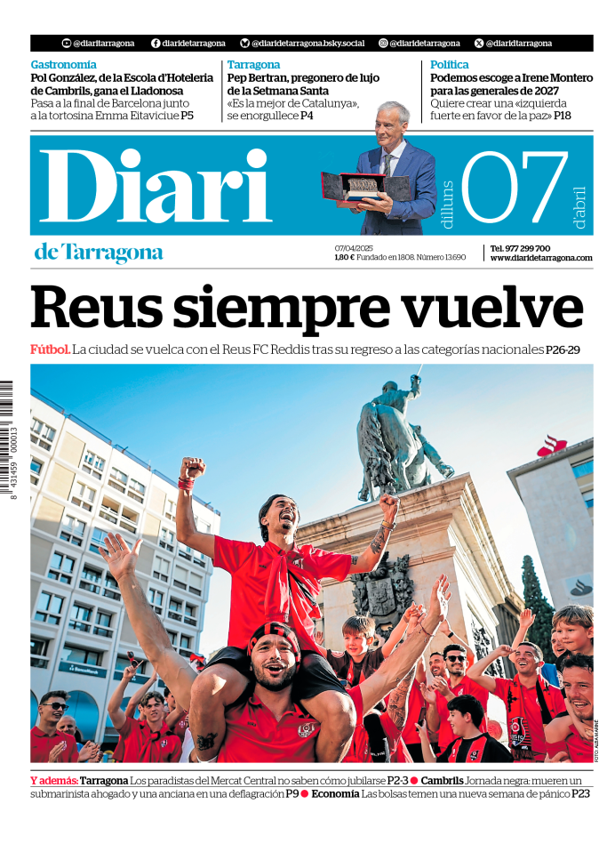 Portada del Diari del lunes 7 de abril de 2025