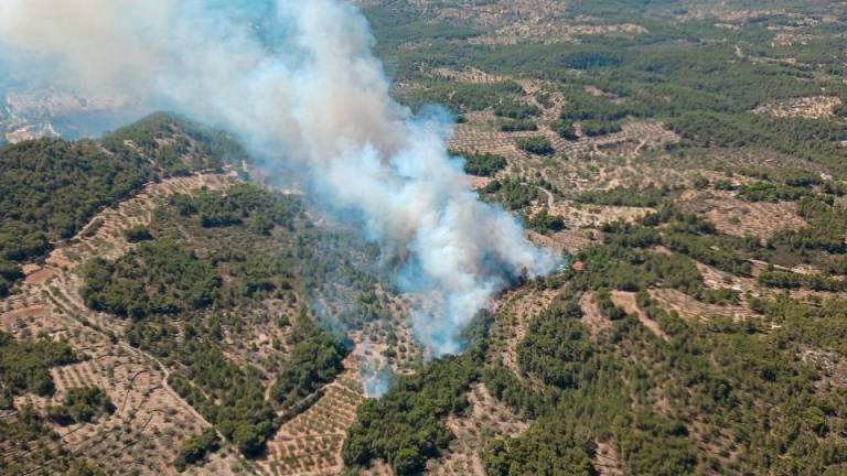 Imagen aérea del incendio en El Perelló. Foto: Bombers