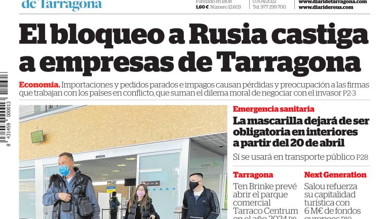 Lea la portada del Diari de Tarragona del jueves 7 de abril de 2022