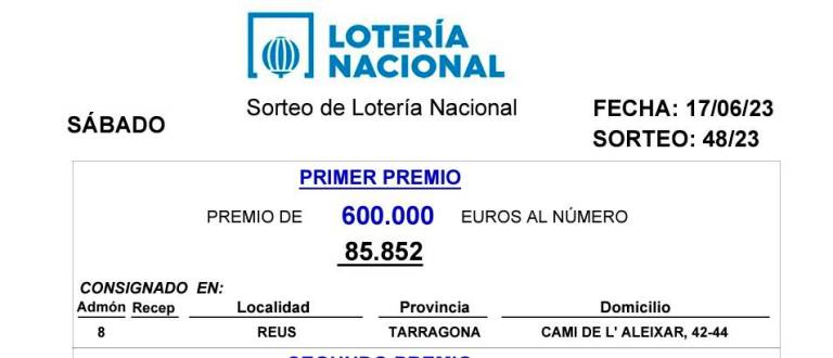 $!La Lotería Nacional cae íntegramente en Reus