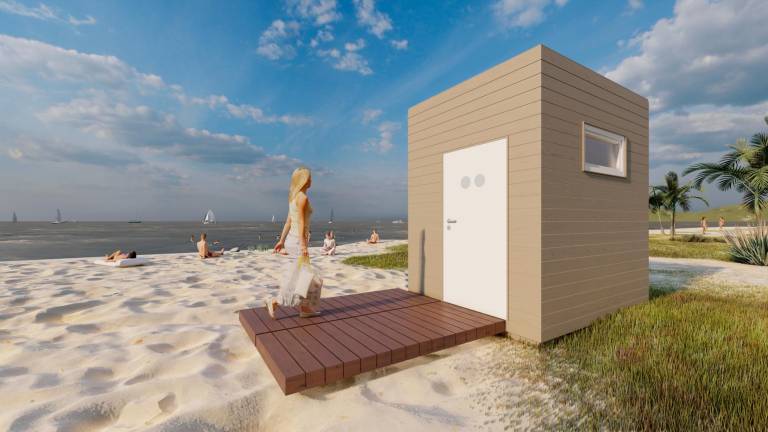 Imagen virtual de cómo serán los módulos de lavabos que se instalarán a lo largo de la playa de La Pineda. Foto: Aj. Vila-seca
