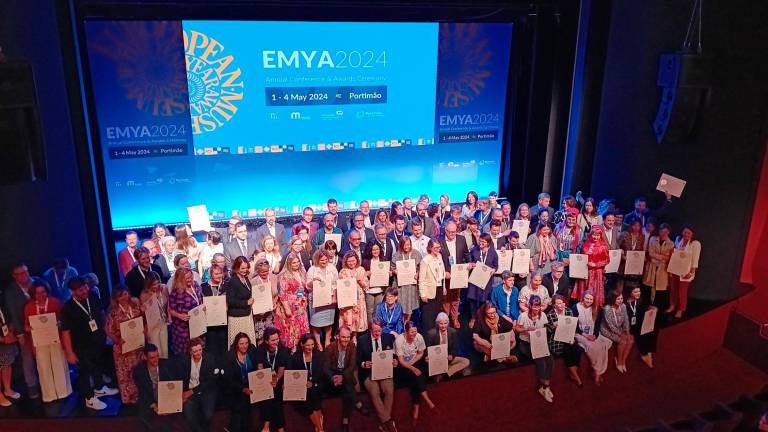 Todos los premiados y nominados durante la gala EMYA de ayer en Portugal. Foto: Cedida