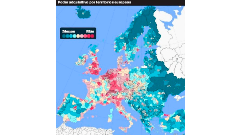 $!Poder adquisitivo por territorios europeos. Fuente: Gfk Purchasing Power 2022