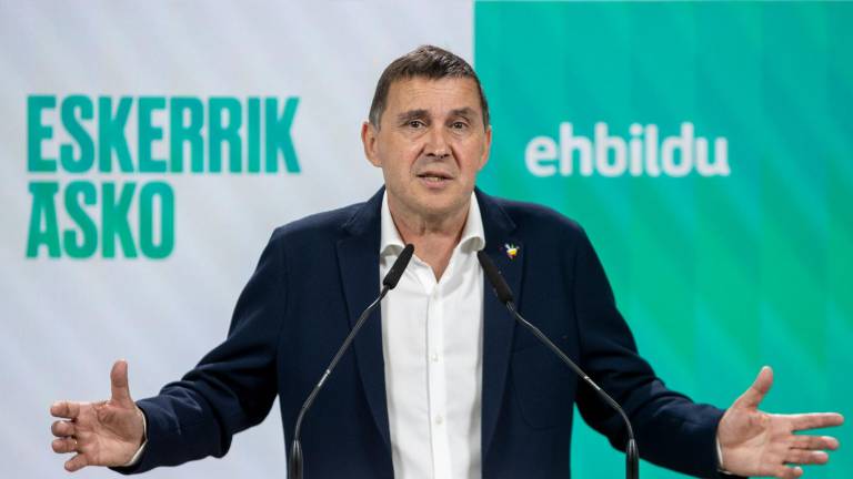 El coordinador general de EH Bildu, Arnaldo Otegi, ha analizado este lunes en San Sebastián los resultados de las elecciones al Congreso y al Senado. Foto: EFE