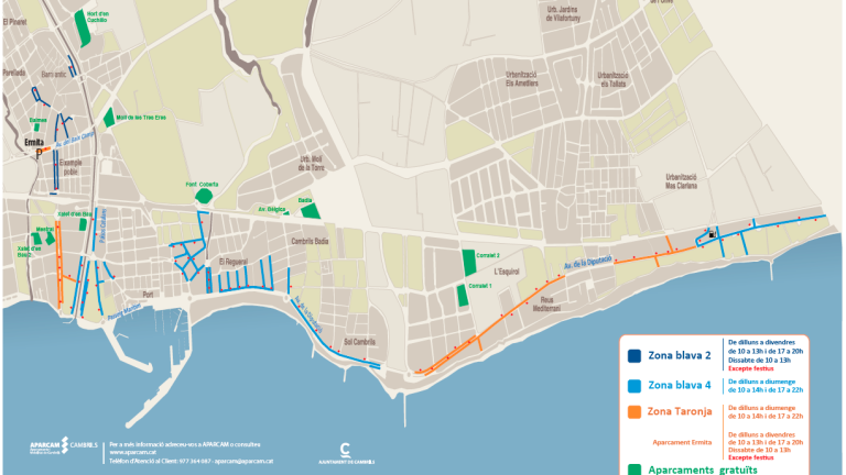 Mapa de la distribución de aparcamentos en Cambrils. Foto: Cedida