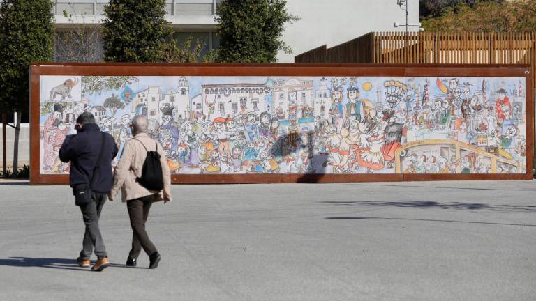 El mural de La Canonja recopila elementos festivos, culturales y edificios históricos. FOTO: PERE FERRÉ