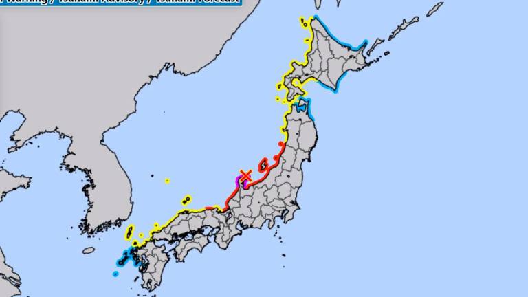 Las primeras olas, con una altura de 1,20 metros aproximadamente, llegaron a la ciudad de Wajima, unos 500 kilómetros al oeste de Tokio. Foto: Agencia de Meteorología del Japón
