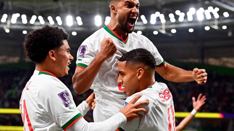 Sabiri celebrando el primer gol de Marruecos frente a Bélgica. Foto: EFE