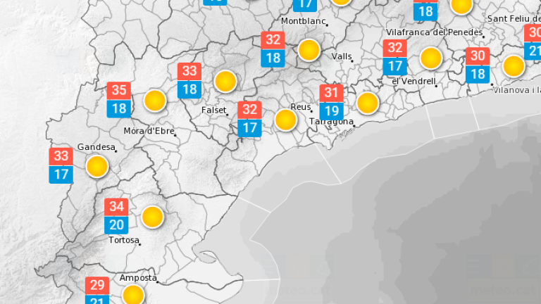 La previsió meteorològica a Tarragona per dilluns, 11 de juliol. Foto: Meteocat
