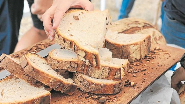 $!Les persones assistents van poder tastar el pa elaborat amb el Blat de Mestral. foto: Roser Urgell