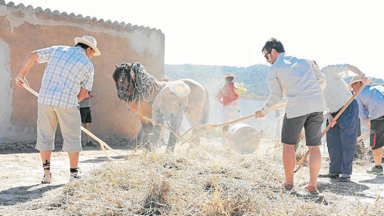 $!Participants de la jornada de la Festa del Batre de Cabra del Camp girant la palla. Foto: Roser Urgell