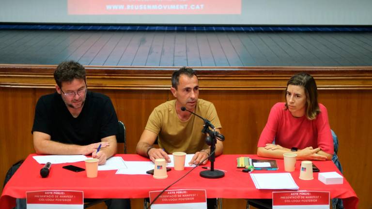 Albano Dante Fachín, David Vidal i Mar Joanpere, durant la presentació de Reus en Moviment, el 5 d’octubre. foto: fabián acidres