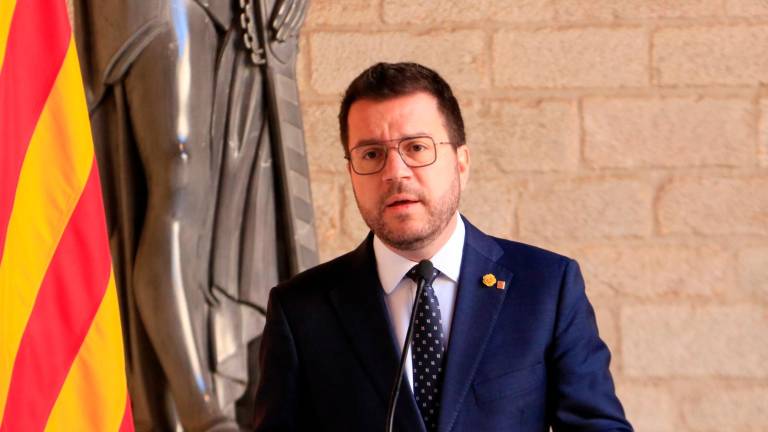 El president Pere Aragonès a la Galeria Gòtica del Palau de la Generalitat. Foto: