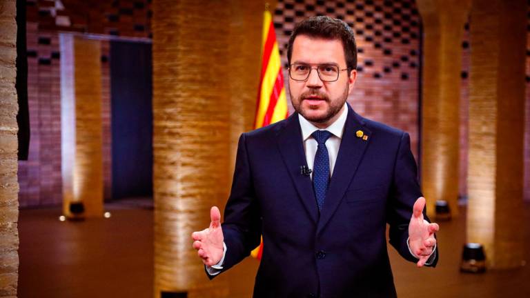 El presidente de la Generalitat, Pere Aragonès, durante su discurso. Foto: EFE