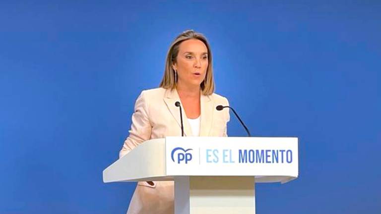 La número dos del PP, Cuca Gamarra, en rueda de prensa en la sede estatal del PP. FOTO: Andrea Zamorano
