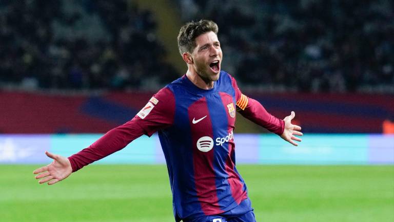 Sergi Roberto celebra el gol conseguido frente al Almería. Foto: EFE