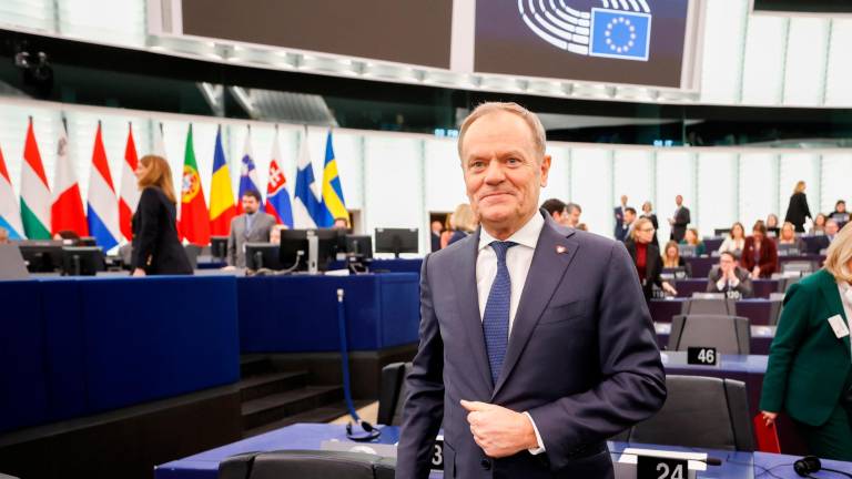 El primer ministro de Polonia, Donald Tusk, en el pleno del Parlamento Europeo. Foto: Parlamento Europeo