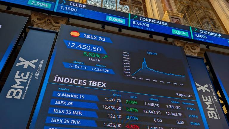 El IBEX 35, repunta el 4,32 % este jueves y recupera los 12.300 puntos. Foto: EFE