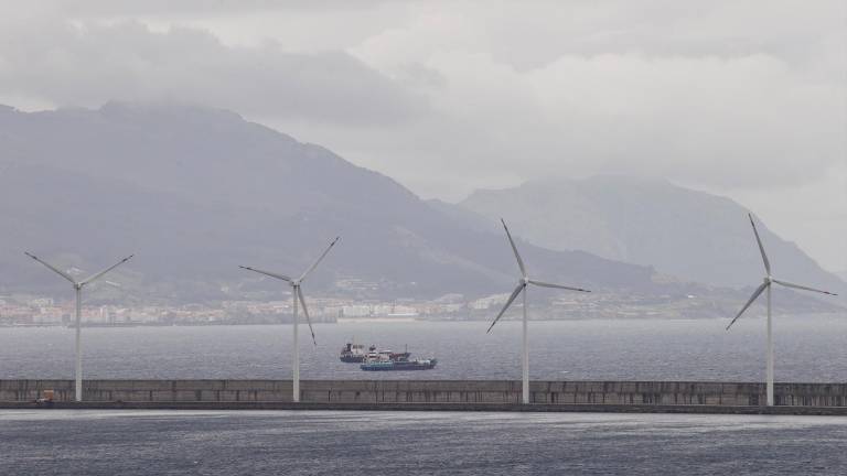 Vista general de la instalación de molinos eólicos en el Puerto de Bilbao. Foto: Miguel Toñaie/EFE