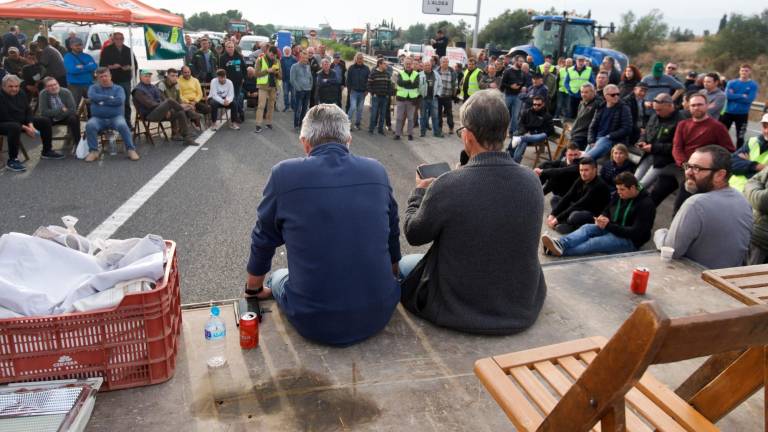 Los manifestantes ebrenses, en la autopista. Foto: Joan Revillas