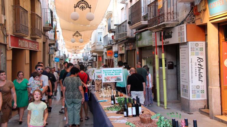 El carrer la Cort ple de visitants d‘arreu que miraven els estands i compraven els diferents productes que hi havia, des de formatges fins a olis, fruites i vins. Foto: Marina Pérez