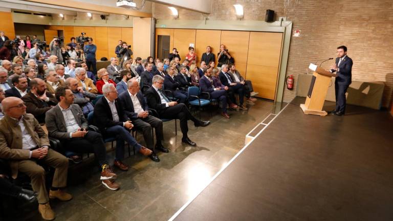 Pere Aragonès en el momento de su intervención, durante la presentación del proyecto del tranvía del Camp de Tarragona. Foto: Pere Ferré