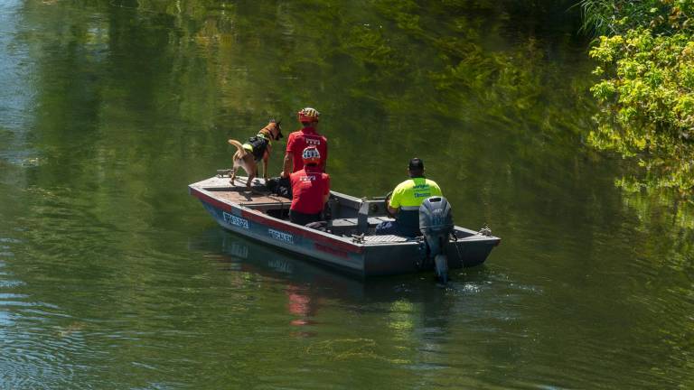 La búsqueda se está haciendo también en embarcaciones. En la imagen, bomberos de la unidad canina. Foto: Joan Revillas