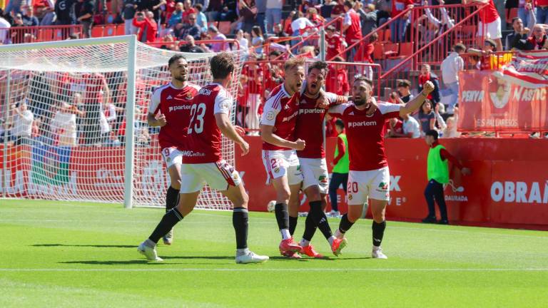 Los jugadores del Nàstic celebran uno de los goles conseguidos en casa. Foto: Àngel Ullate