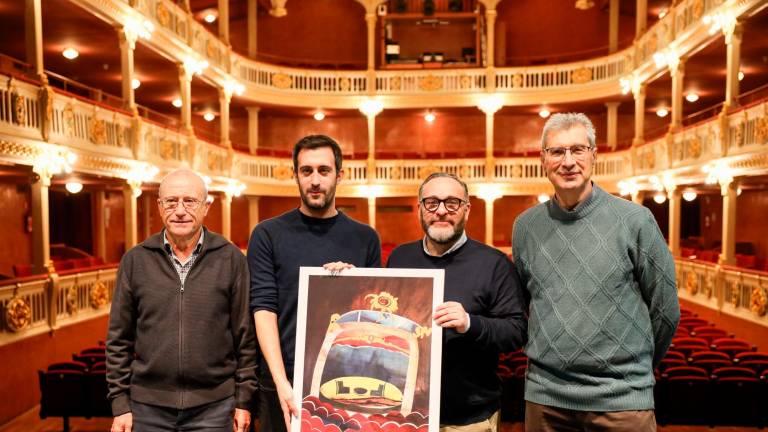 $!Lluís Colomés, Joan Magrané, Daniel Recasens y Xavier Filella mostrando el cartel de Prosceni Reddis Bartrina. FOTO: ALBA MARINÉ